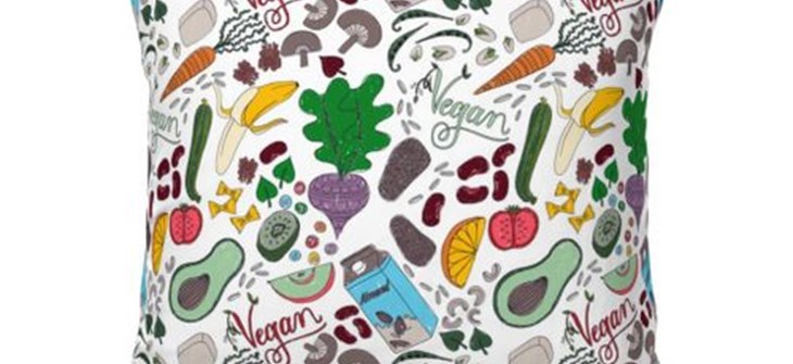 (Credit: Spoonflower) White veggie themed pillow on white background