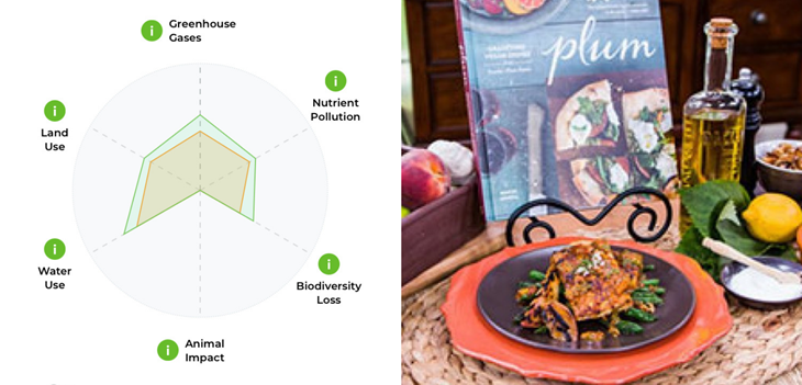 split screen radar graph left peach tofu tempeh right