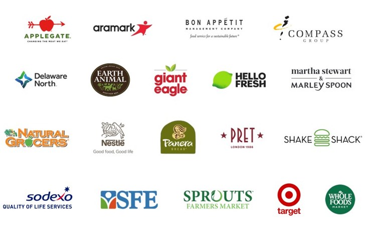 Logos of the 20 food businesses which are a part of the US Working Group for Broiler Welfare